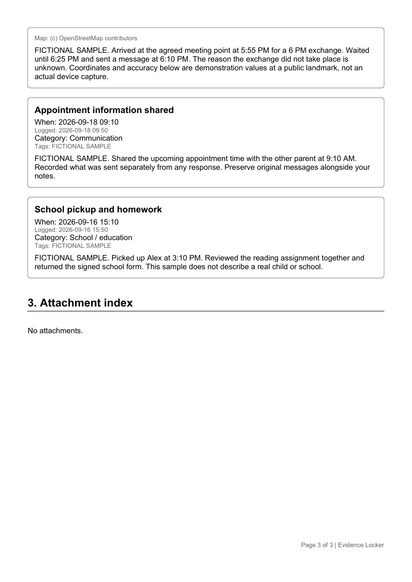 Actual sample PDF with fictional appointment communication and school pickup notes